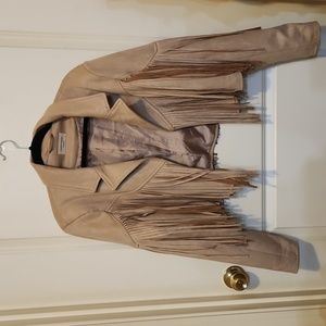 Saints & Heart Womens Faux Suede Festival Fringe Cropped Jacket (Tan Large)